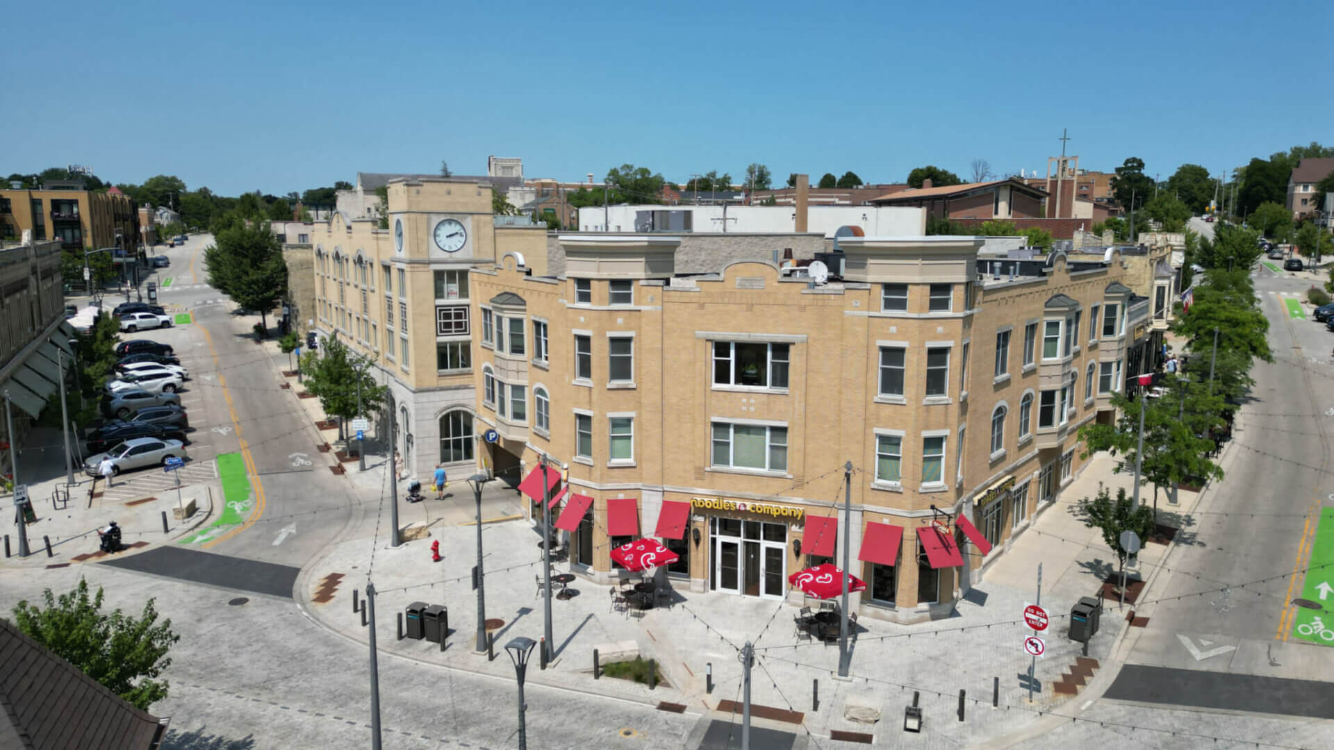 This aerial of the Village of Wauwatosa shows a birds-eye view of the Lefeber Building where AG Architecture's office is as well as one of the many buildings designed by John Cronin.
