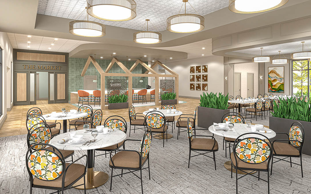 AG Architecture's bistro rendering for Greenwood Village South, in Greenwood, IN.