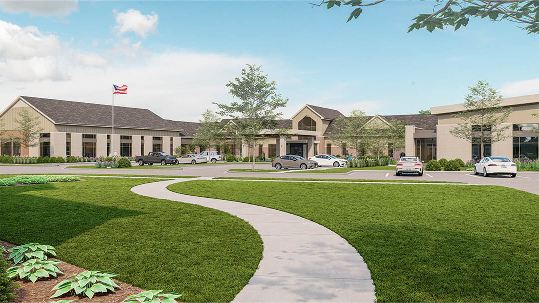 AG Architecture's entrance rendering for Greenwood Village South, in Greenwood, IN.